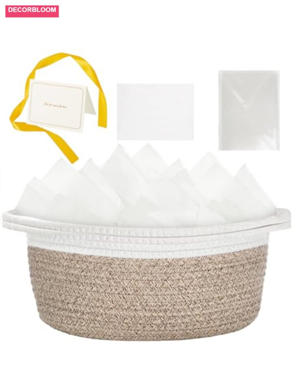 Small Woven Storage Basket Cotton Rope Gift Basket with Bag Card Ribbon